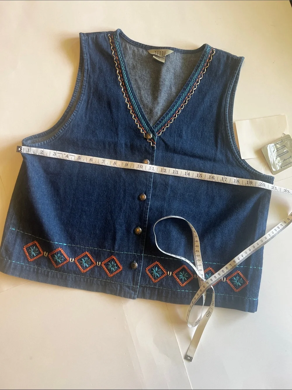 VTG Teddi Denim Vest M NWT 90s Aztec Southwestern Embroidered Jean Cowgirl Y2K - Picture 9 of 12